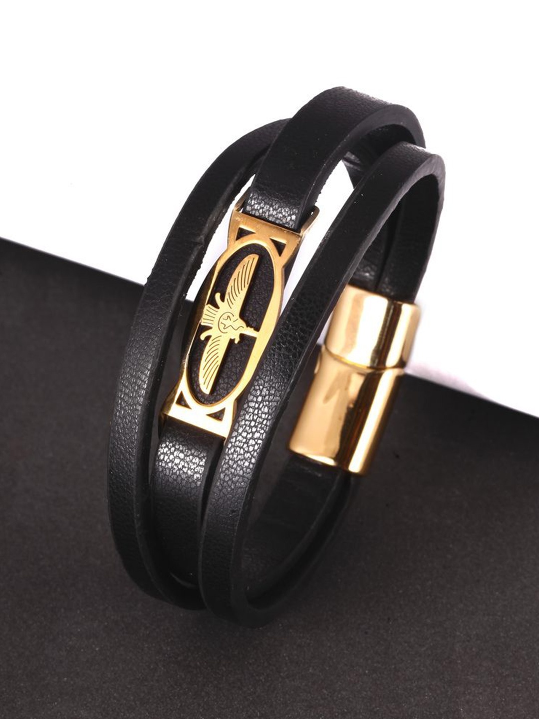 

MEENAZ Men Gold-Plated Stainless Steel Antique Multistrand Bracelet
