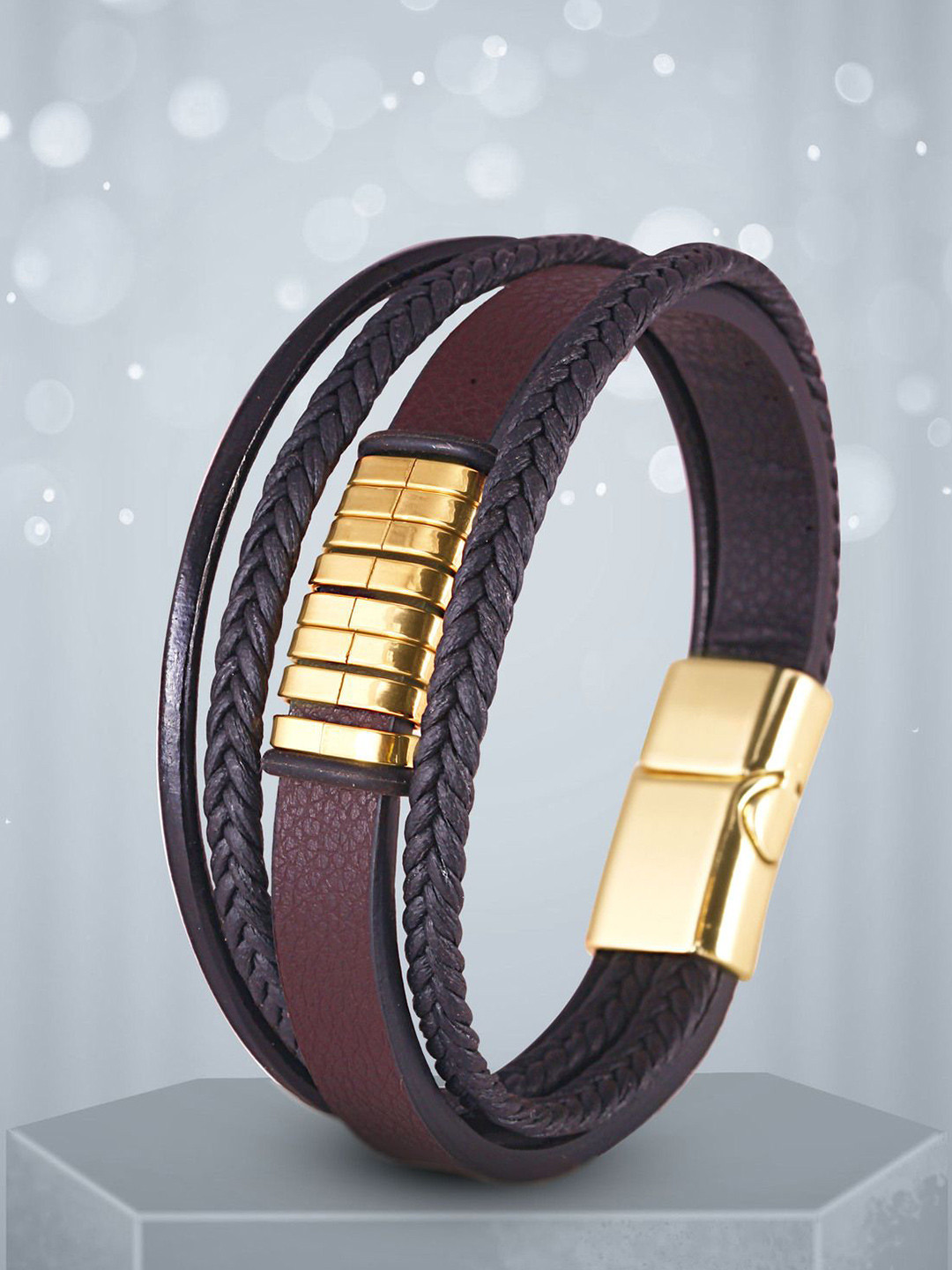 

MEENAZ Men Gold-Plated Stainless Steel Multistrand Bracelet