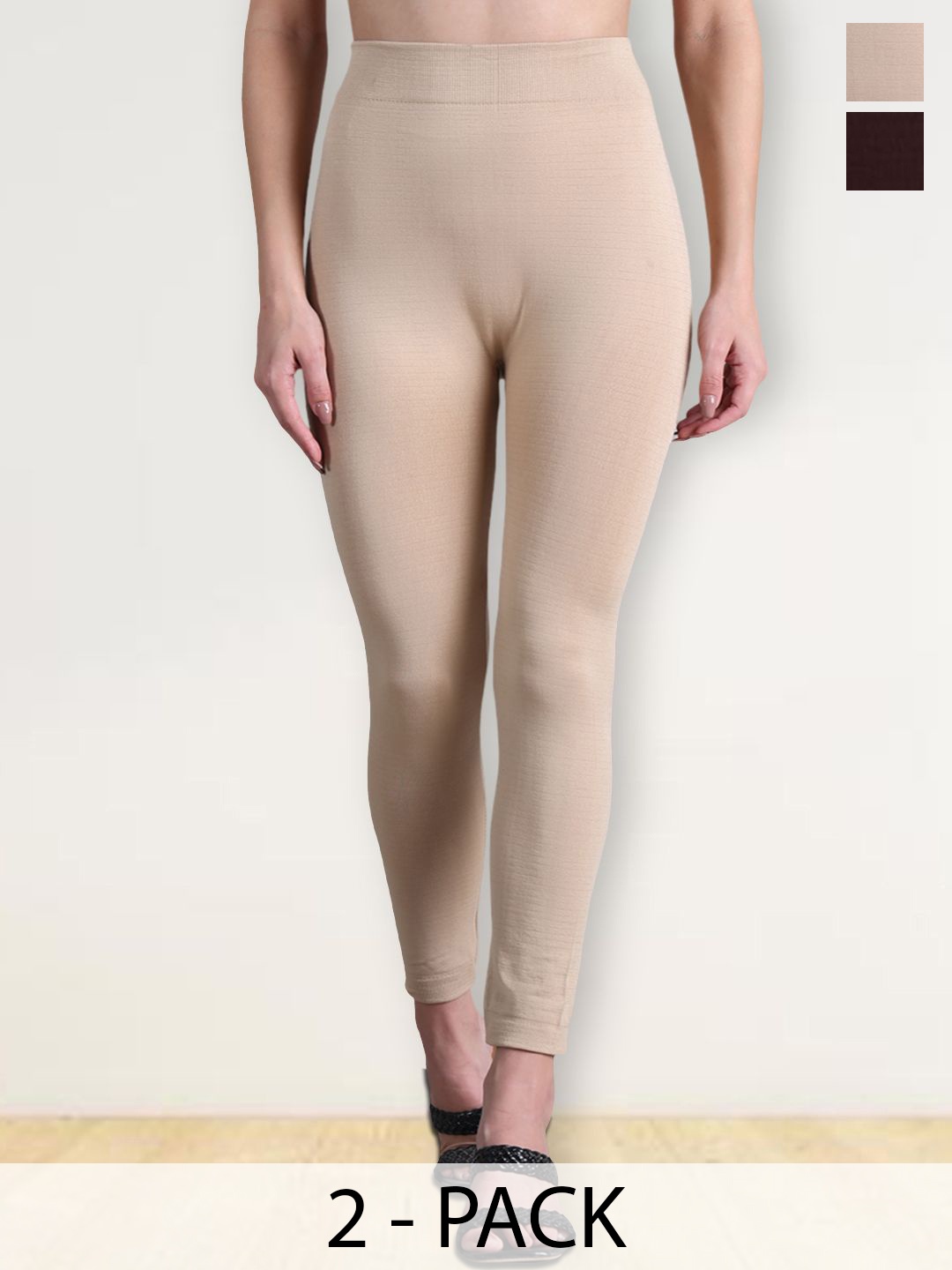 

Jinfo Women Pack Of 2 Ankle Length Thermal Winter Leggings, Beige