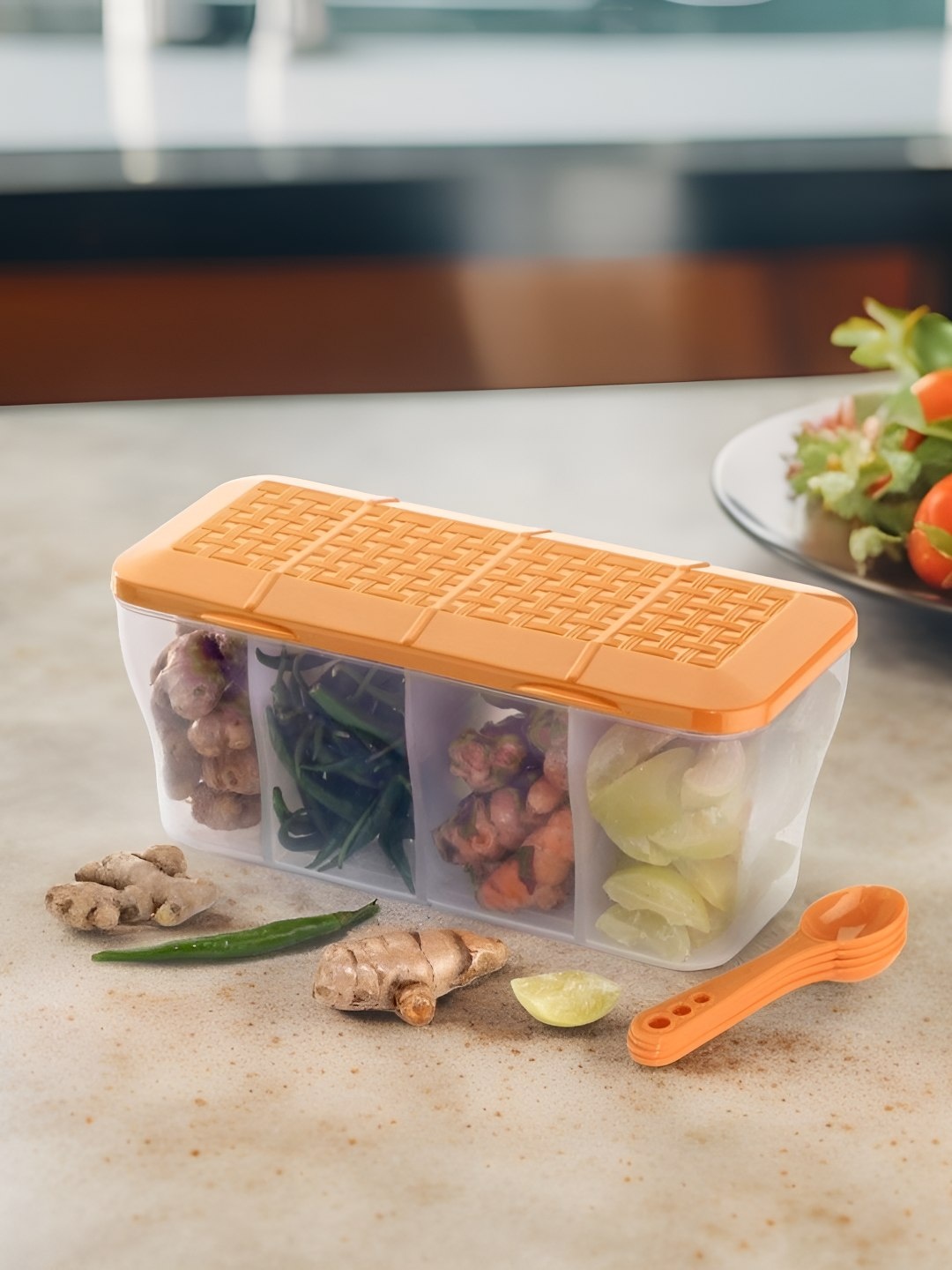 

Metrolife Orange Colored & Transparent 4 in 1 Masala Box 1.7L