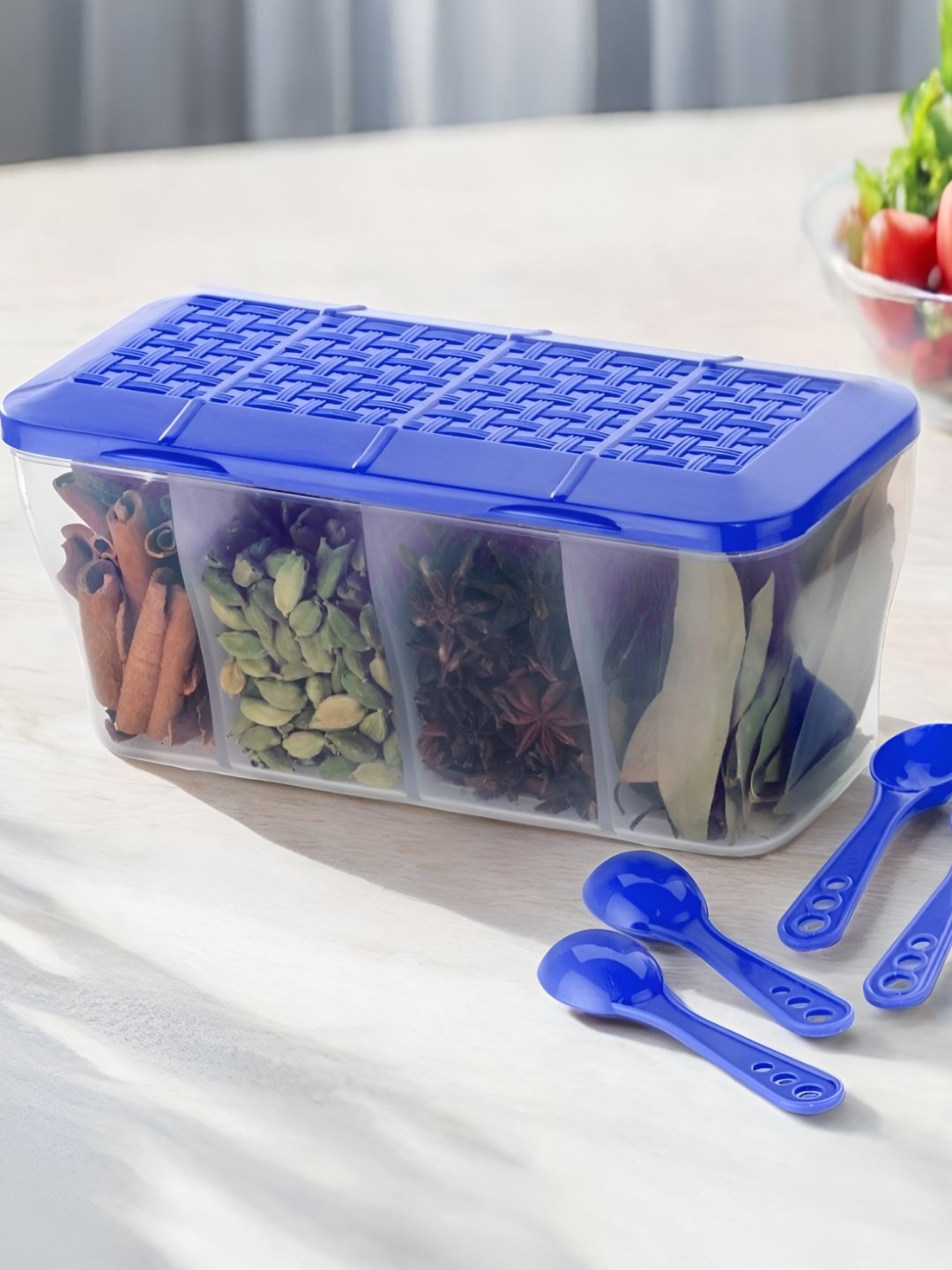 

Metrolife Blue & Transparent 4 In 1 Masala Box 1.8L With Spoons