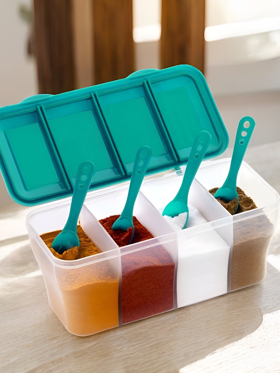 

Metrolife Green & Transparent 4 In 1 Masala Box 1.8L With Spoons