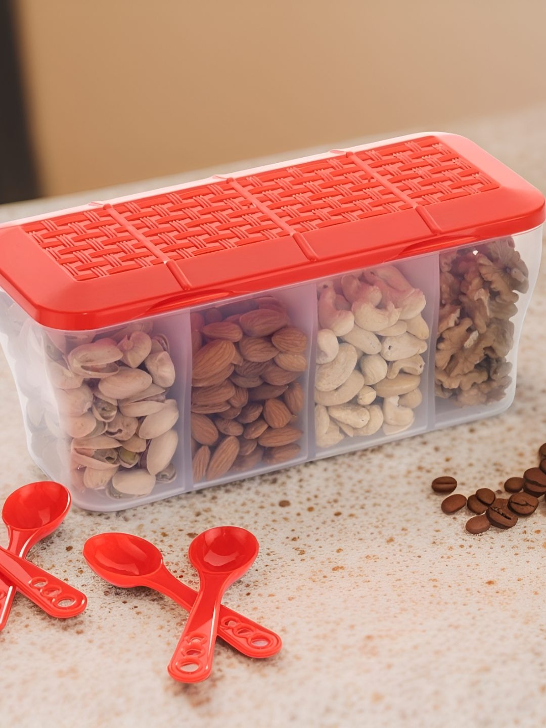 

Metrolife Red & Transparent 4 in 1 Masala Box 1.8L