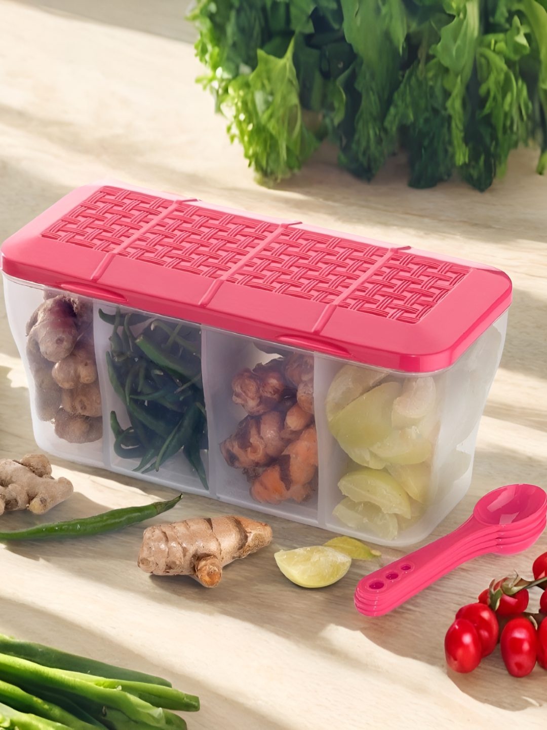 

Metrolife Pink & Transparent 4 In 1 Masala Box 1.8L With Spoons