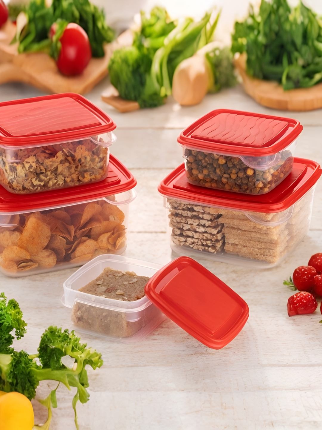 

Metrolife Red & Transparent 5 Pieces Fridge Container 2.5L