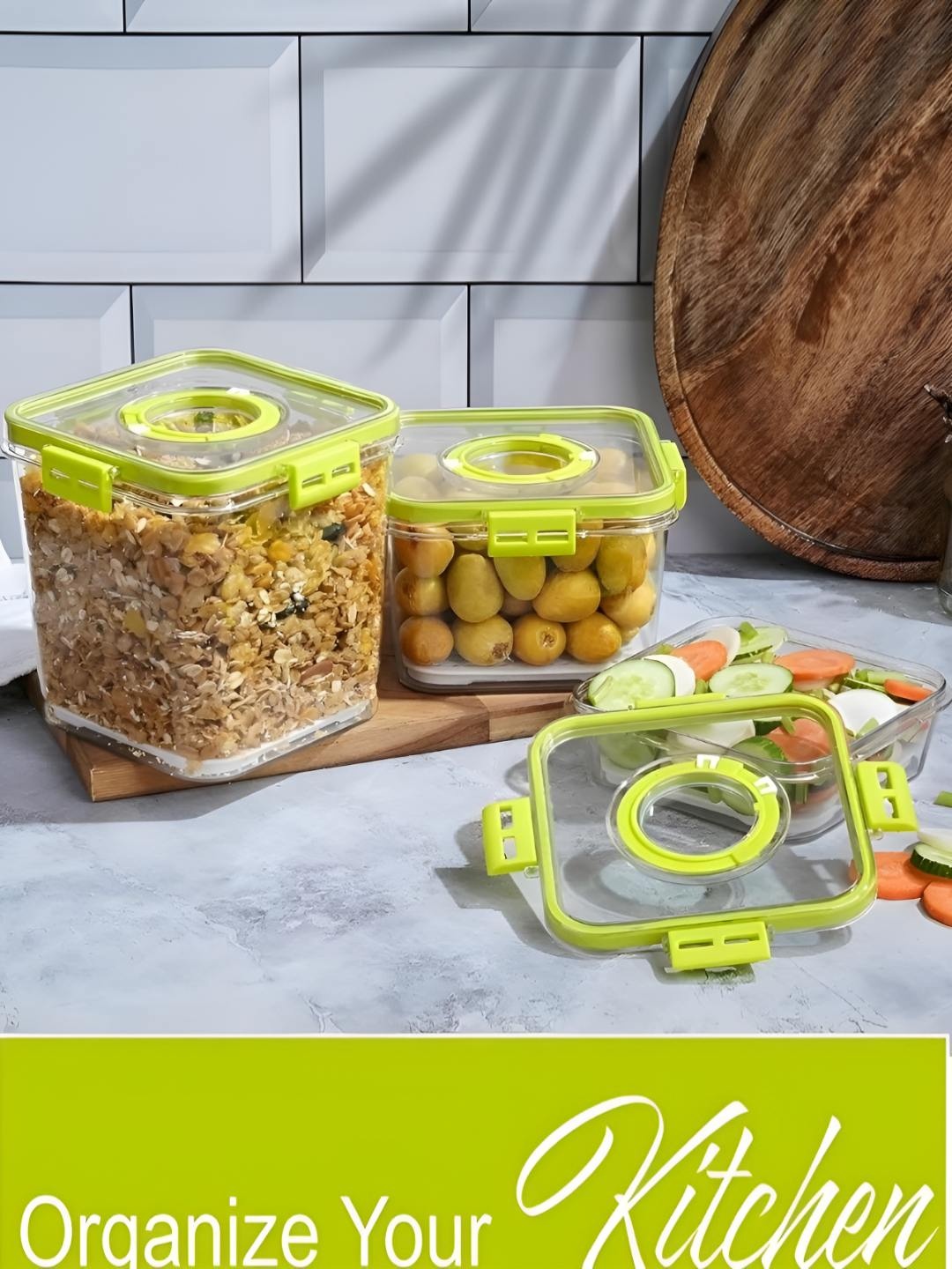 

Metrolife Green & Transparent 3 Pieces Fridge Container 1.1L