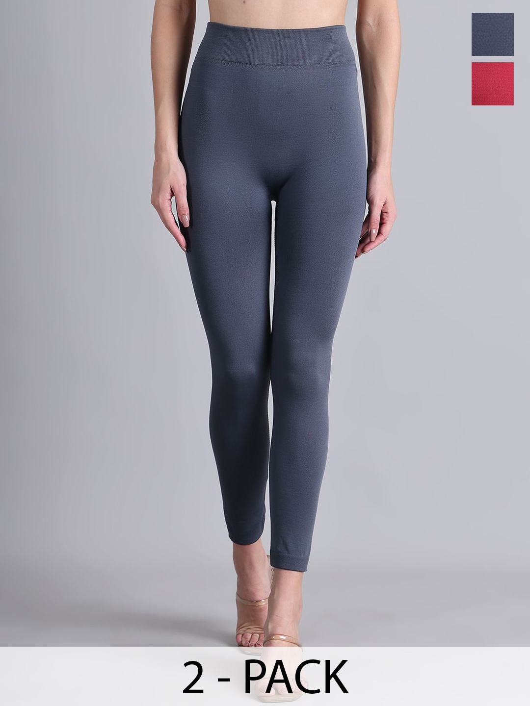 

GRACIT Pack Of 2 Ankle Length Winter Leggings, Grey
