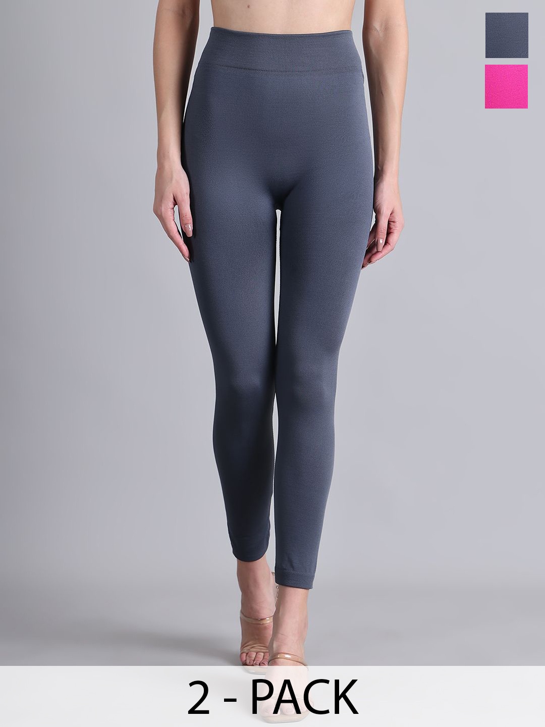 

GRACIT Pack Of 2 High Rise Ankle Length Winter Leggings, Grey