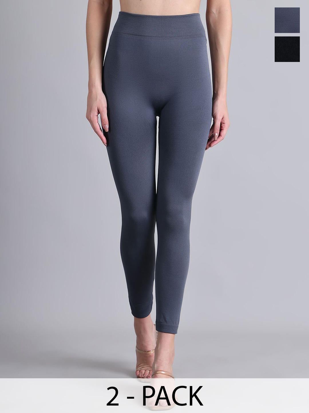 

GRACIT Pack Of 2 Ankle-Length Winter Leggings, Black