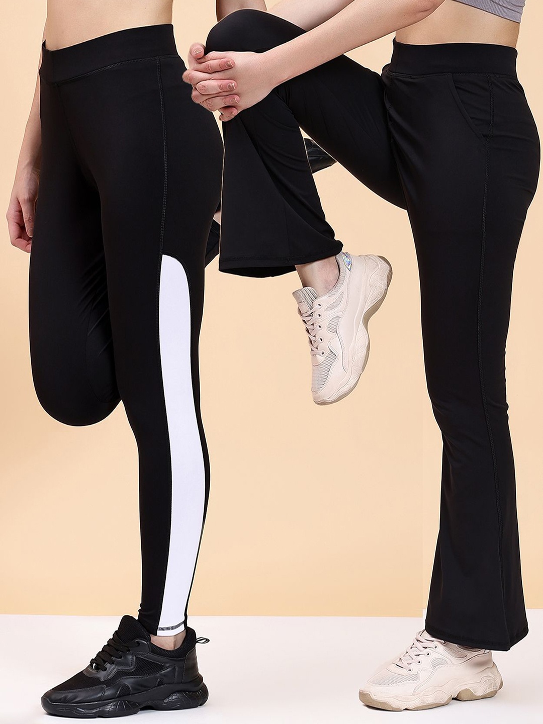 

KRONMENINEN Pack Of 2 Colour-Blocked Skinny Fit Ankle-Length Yoga Black Tights