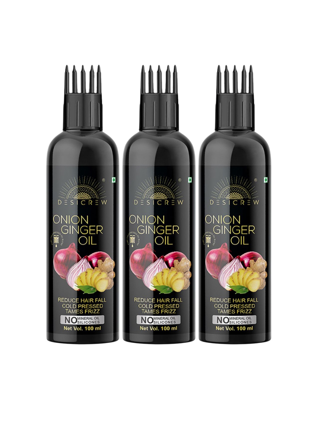 

Desi Crew Set Of 3 Reduce Hair Fall Onion Ginger Hair Oil- 100 ml Each, Yellow