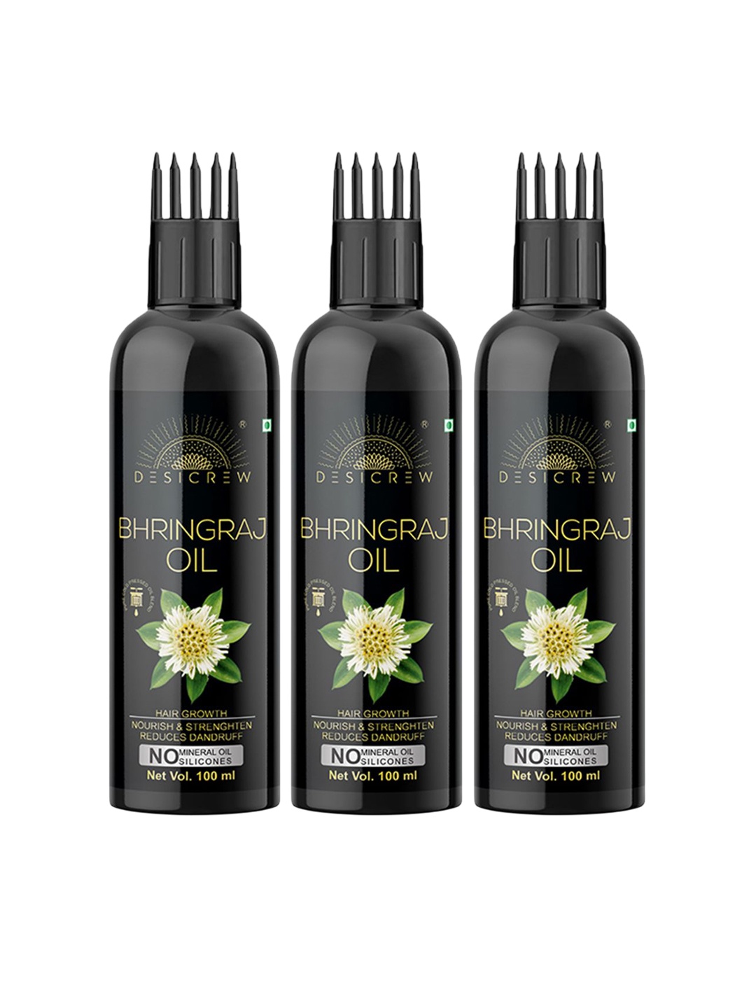 

Desi Crew Set Of 3 100% Pure & Natural Bhringraj Hair Oil -100 ml Each, Green