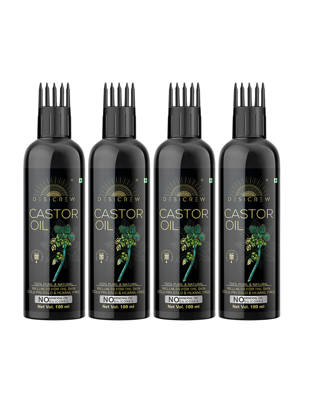 

Desi Crew Set Of 4 100% Pure & Natural Castor Oil For Hair & Skin - 100 ml Each, Yellow