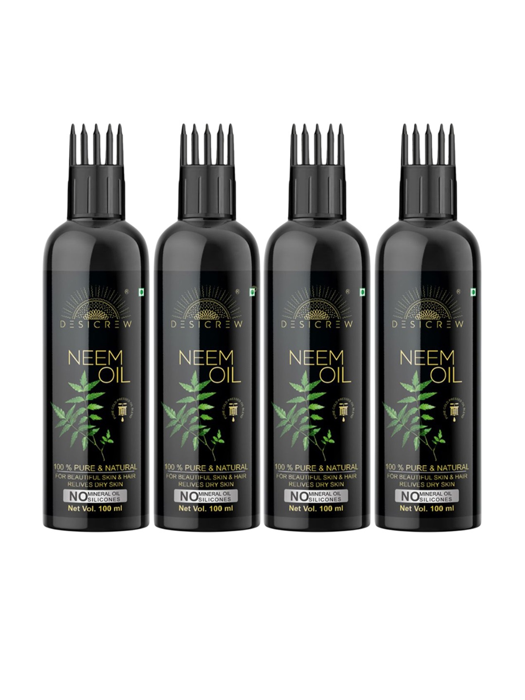 

Desi Crew Set Of 4 100% Pure & Natural Neem Oil For Hair & Skin - 100 ml Each, Green