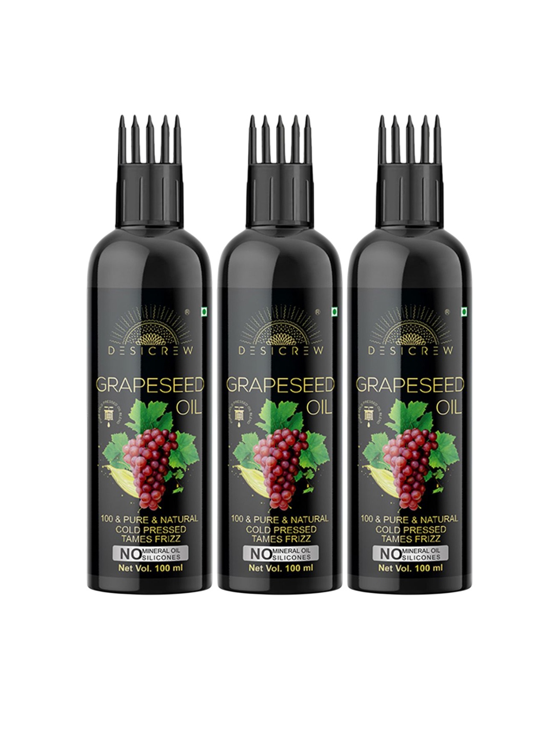 

Desi Crew Set Of 3 100% Pure & Natural Grapeseed Oil For Hair & Skin - 100 ml Each, Green