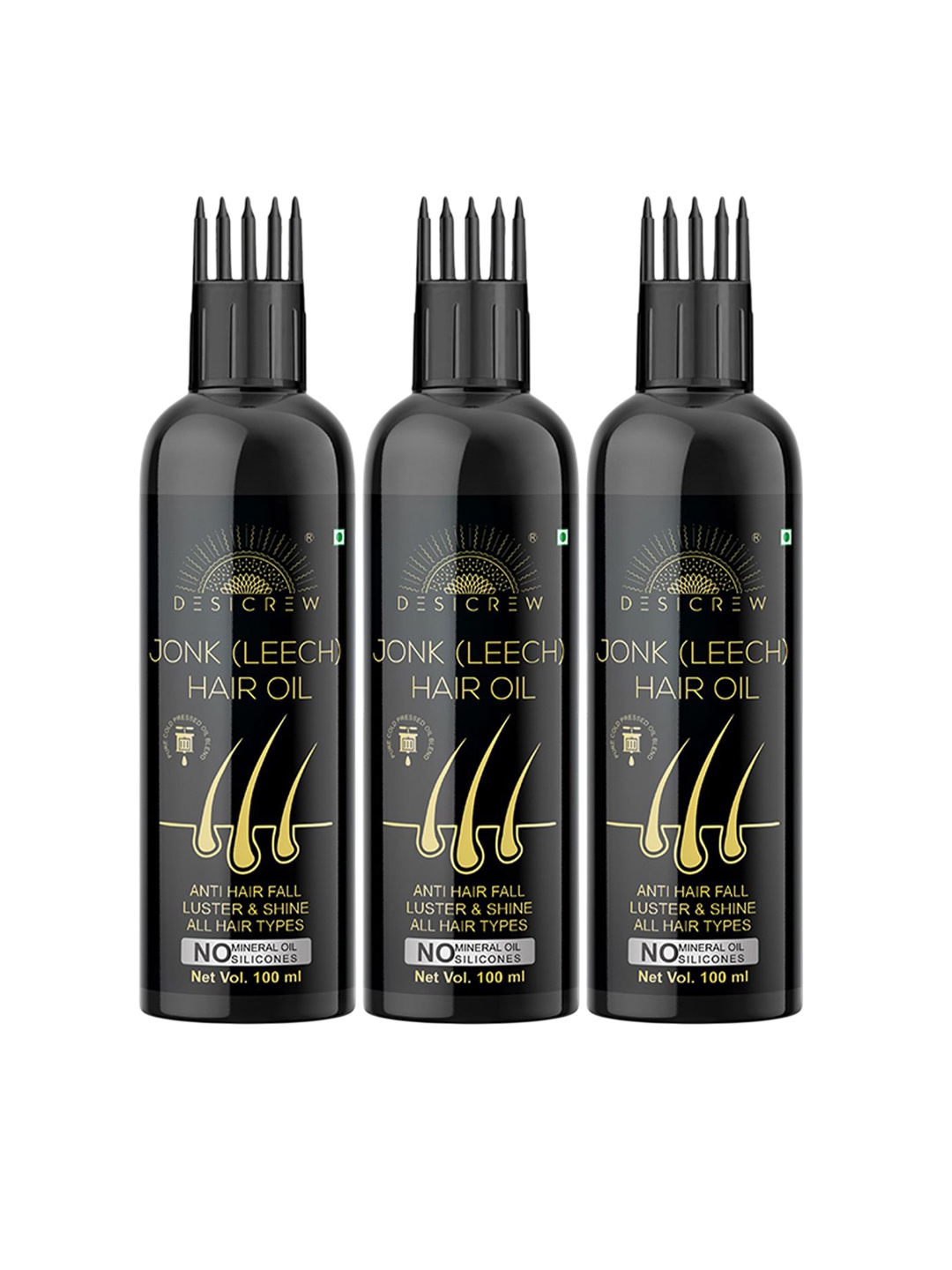 

Desi Crew Set Of 3 100% Pure & Natural Jonk(Leech) Hair Oil - 100 ml Each, Yellow