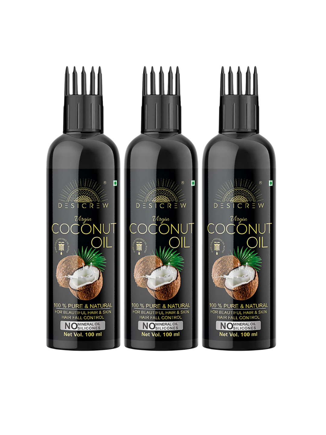 

Desi Crew Set Of 3 100% Pure & Natural Coconut Oil - 100 ml Each, White