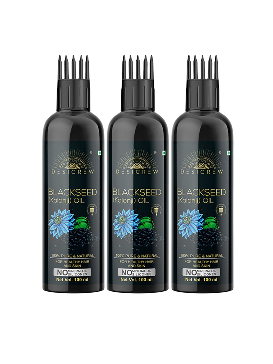 Desi Crew Set Of 3 100% Pure & Natural Blackseed Massage Oil - 100 ml Each, Black