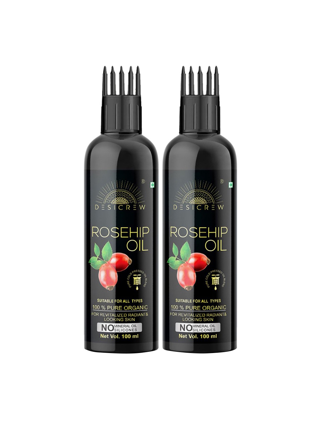 

Desi Crew Set Of 2 100% Pure & Natural Rosehip Oil For Hair & Skin - 100 ml Each, Black