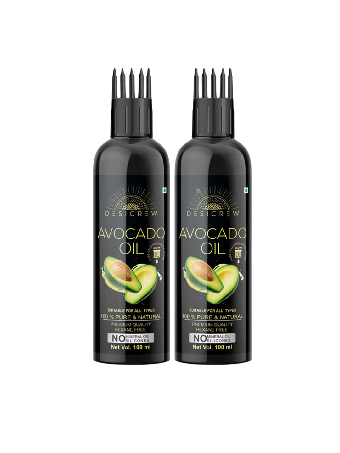 

Desi Crew Set Of 2 100% Pure & Natural Avocado Oil For Hair & Skin - 100 ml Each, Black