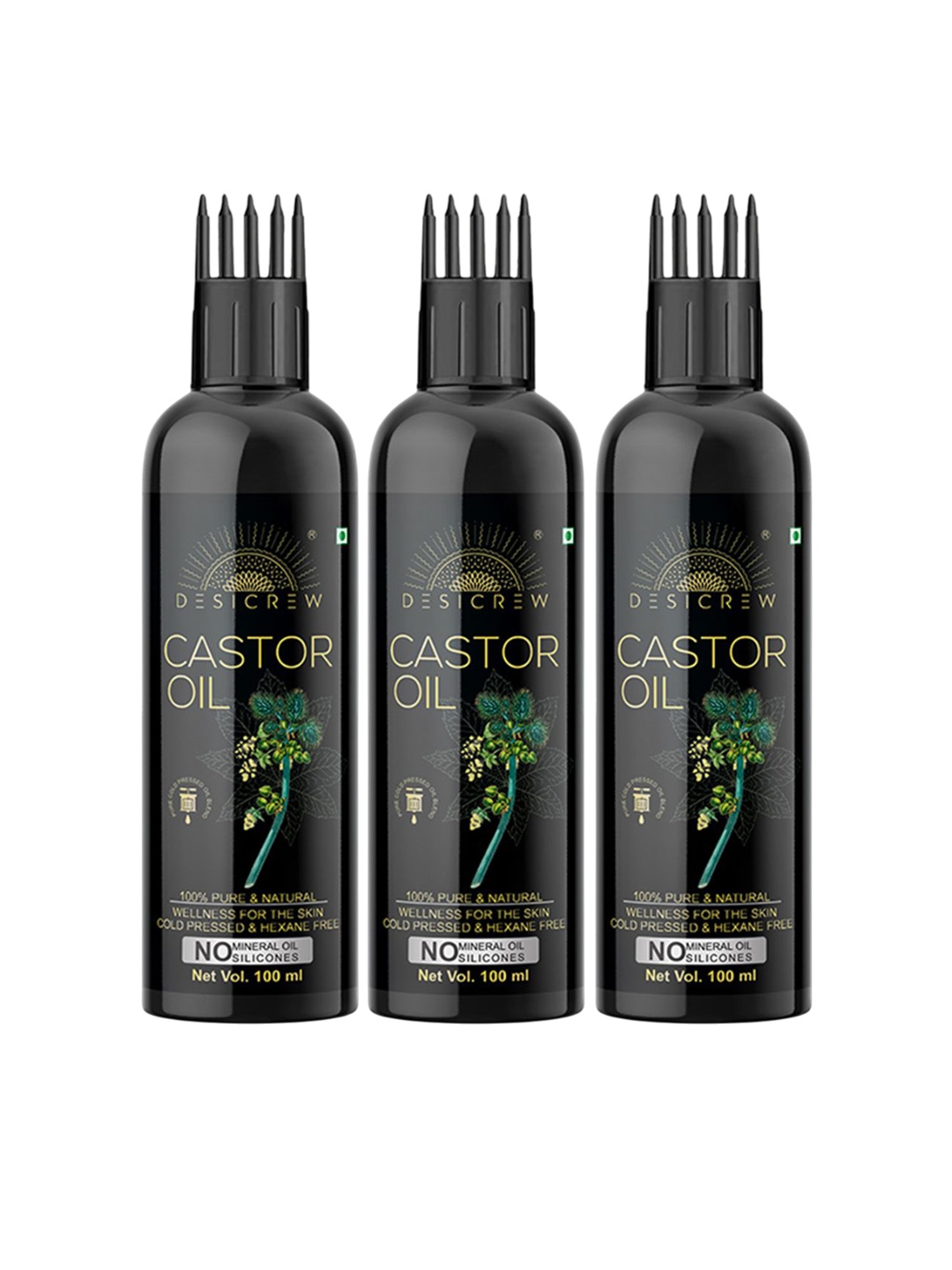 

Desi Crew Set Of 3 100% Pure & Natural Castor Massage Oil - 100 ml Each, Yellow
