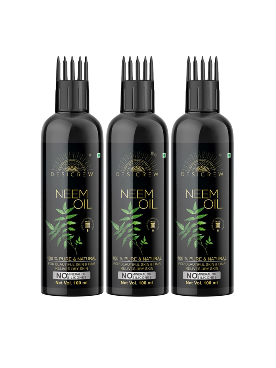 

Desi Crew Set Of 3 100% Pure & Natural Neem Oil For Hair & Skin - 100 ml Each, Green