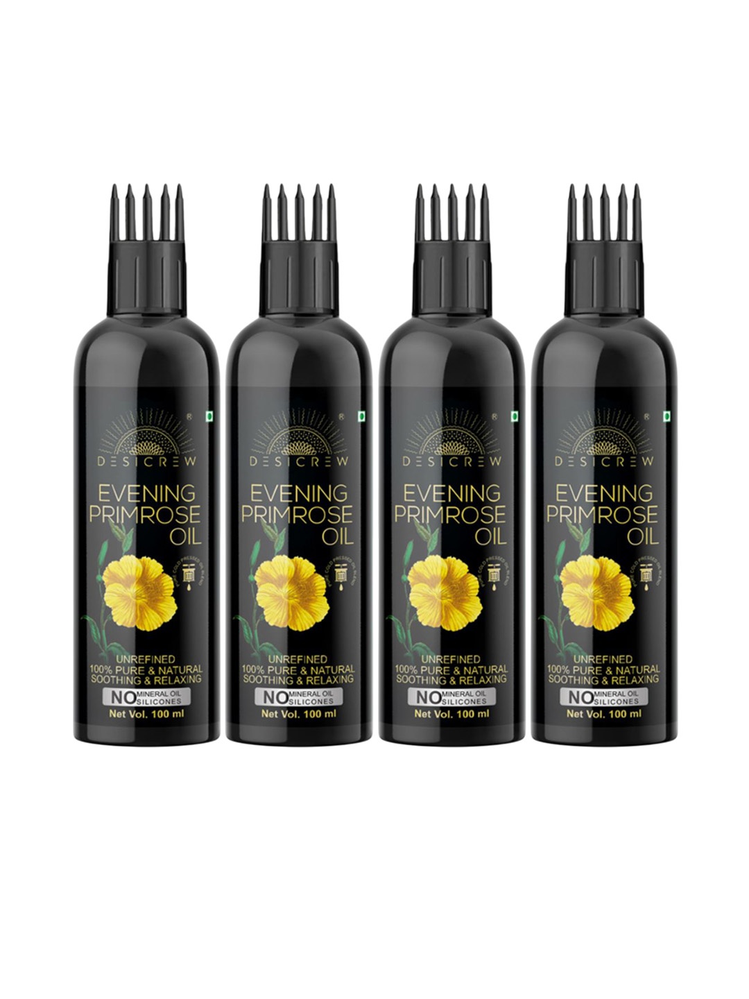 

Desi Crew Set Of 4 Pure Evening Primrose Massage Oil - 100 ml Each, Yellow