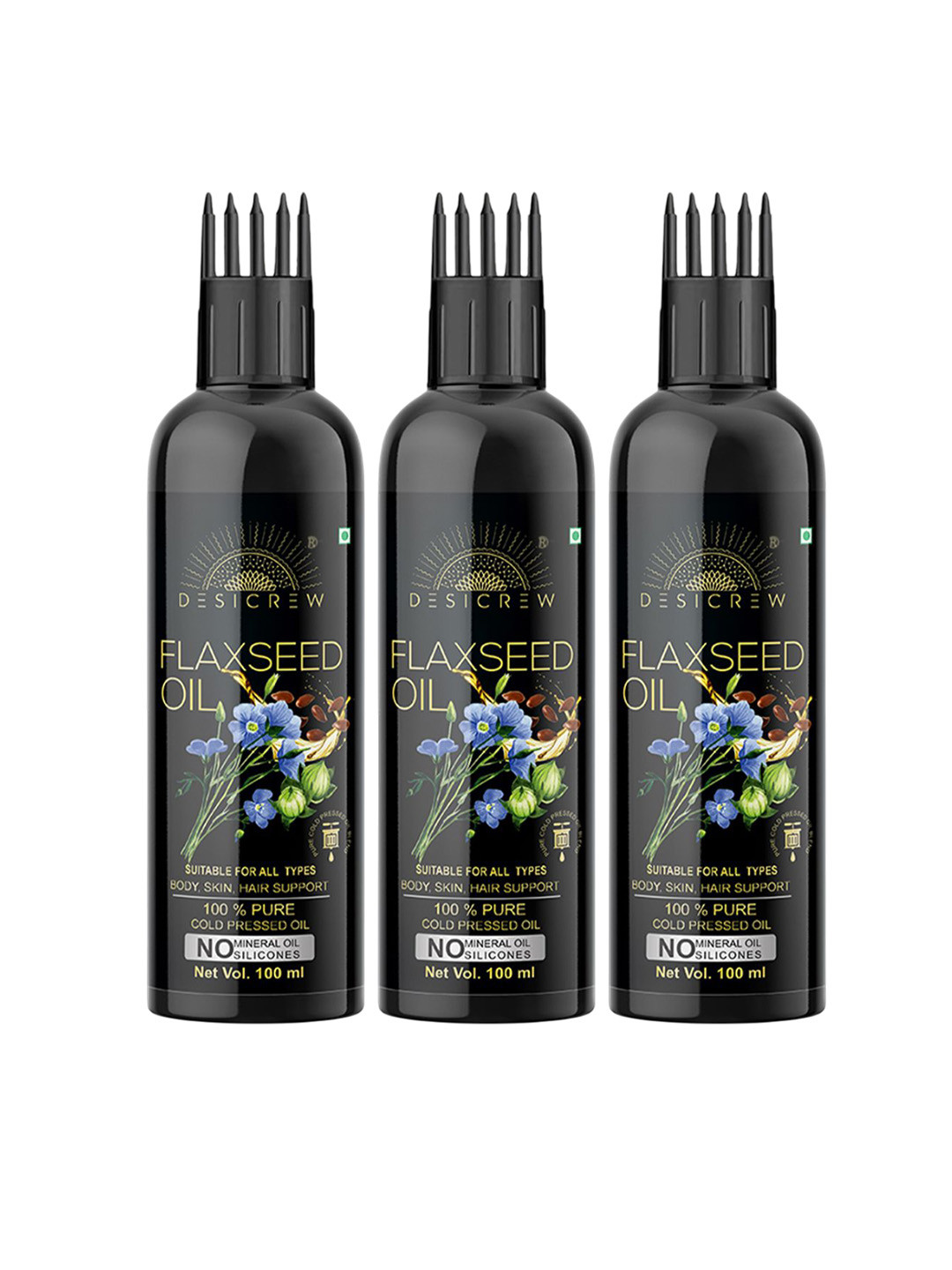 

Desi Crew Set Of 3 100% Pure & Natural Flaxseed Oil - 100 ml Each, Brown