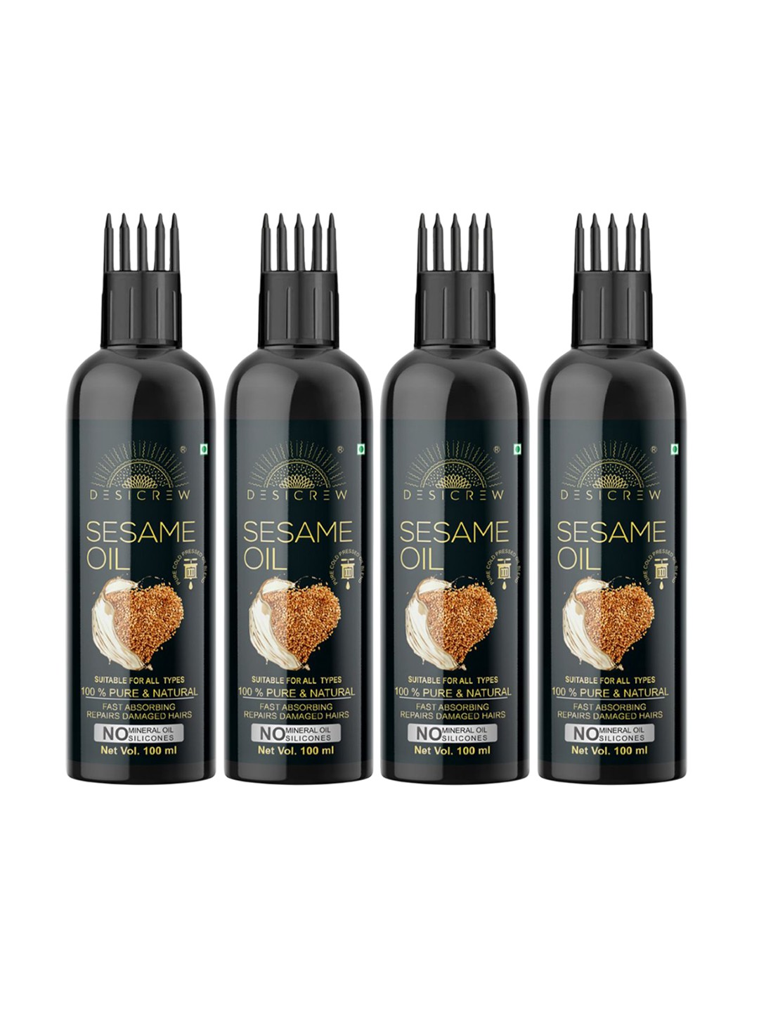 

Desi Crew Set Of 4 100% Pure & Natural Sesame Oil - 100 ml Each, Yellow