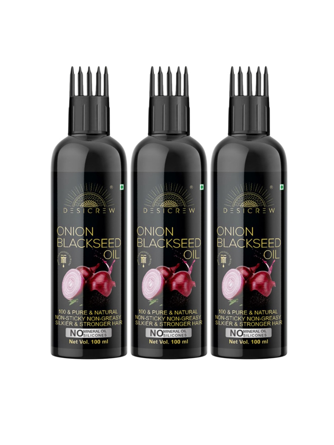 

Desi Crew Set Of 3 100% Pure & Natural Onion Blackseed Oil- 100 ml Each, Yellow