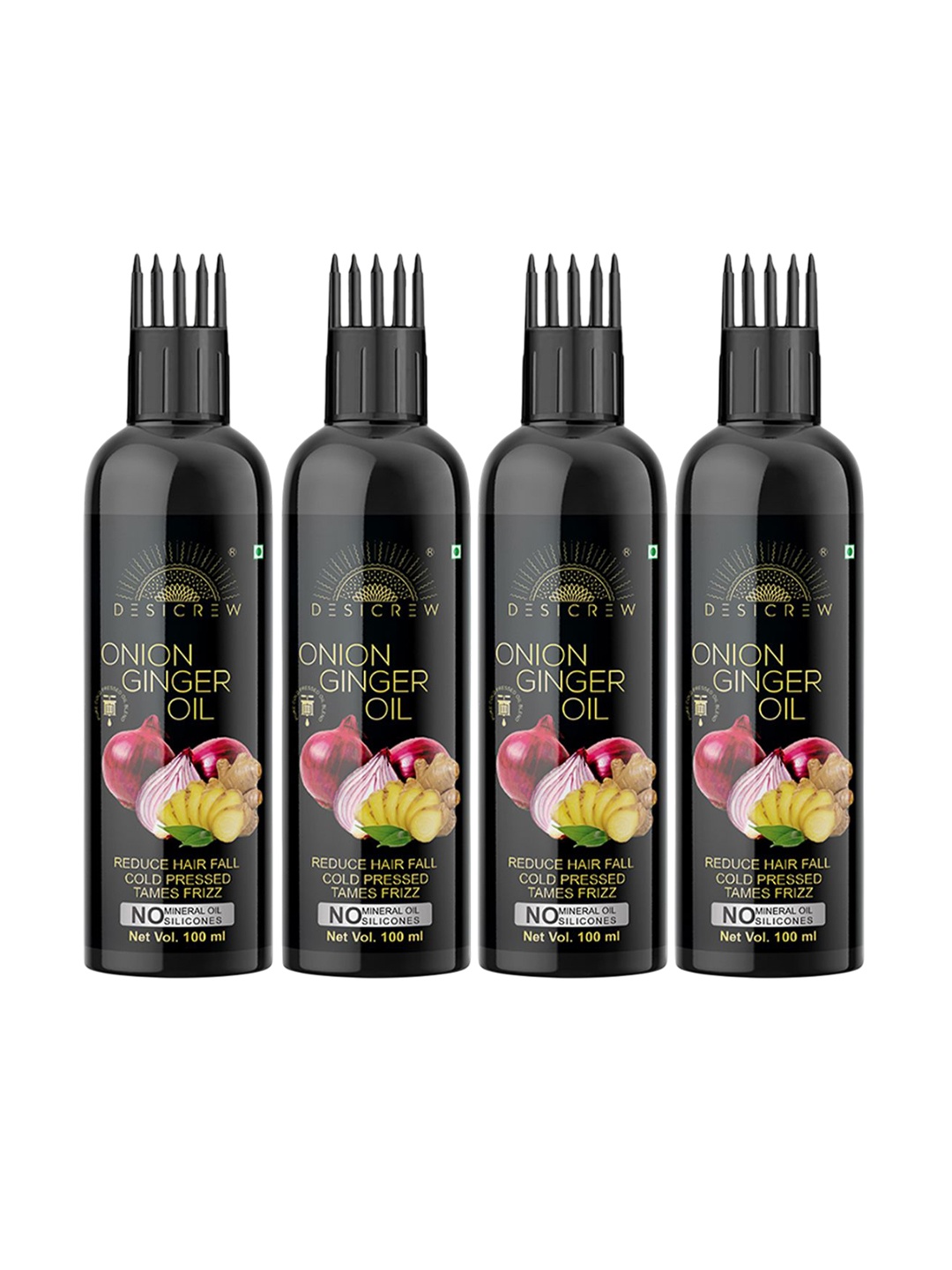 

Desi Crew Set Of 4 100% Pure & Natural Onion Ginger Oil - 100 ml Each, Yellow