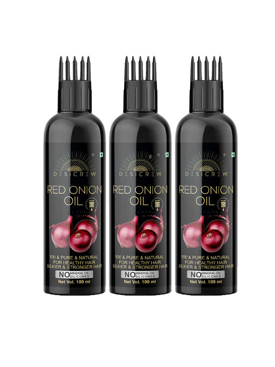 

Desi Crew Set Of 3 100% Pure & Natural Red Onion Hair Oil - 100 ML Each