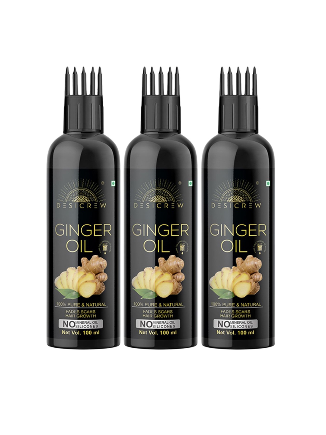 

Desi Crew Set Of 3 100% Pure & Natural Ginger Oil - 100 ml Each, Yellow