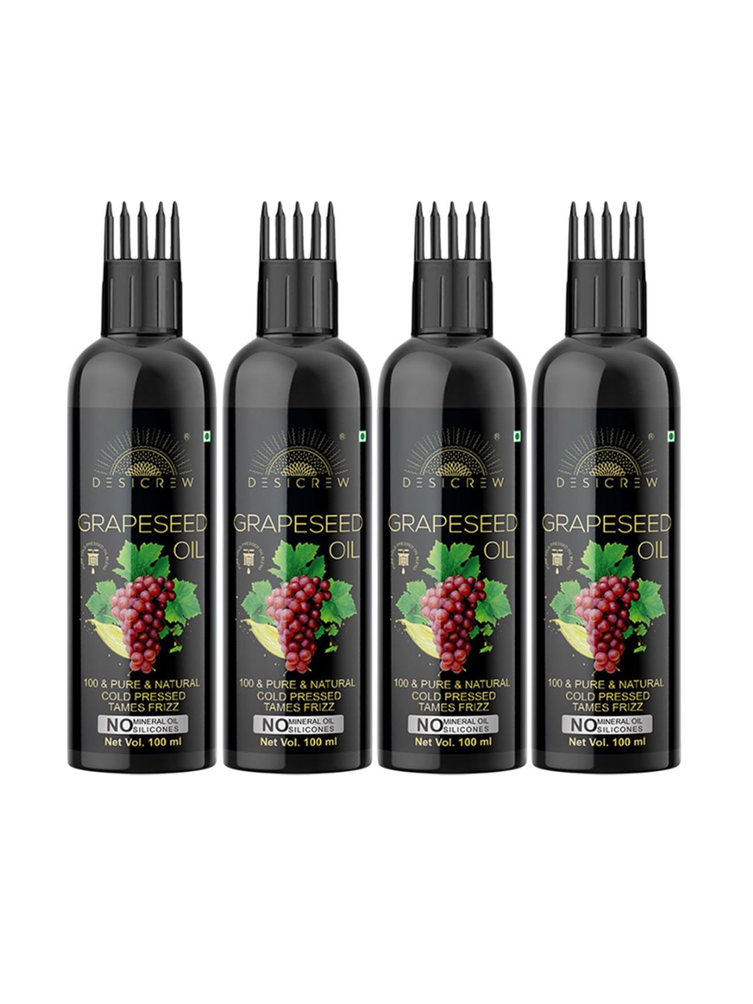 

Desi Crew Set Of 4 100% Pure & Natural Grapeseed Oil For Hair & Skin - 100 ml Each, Green