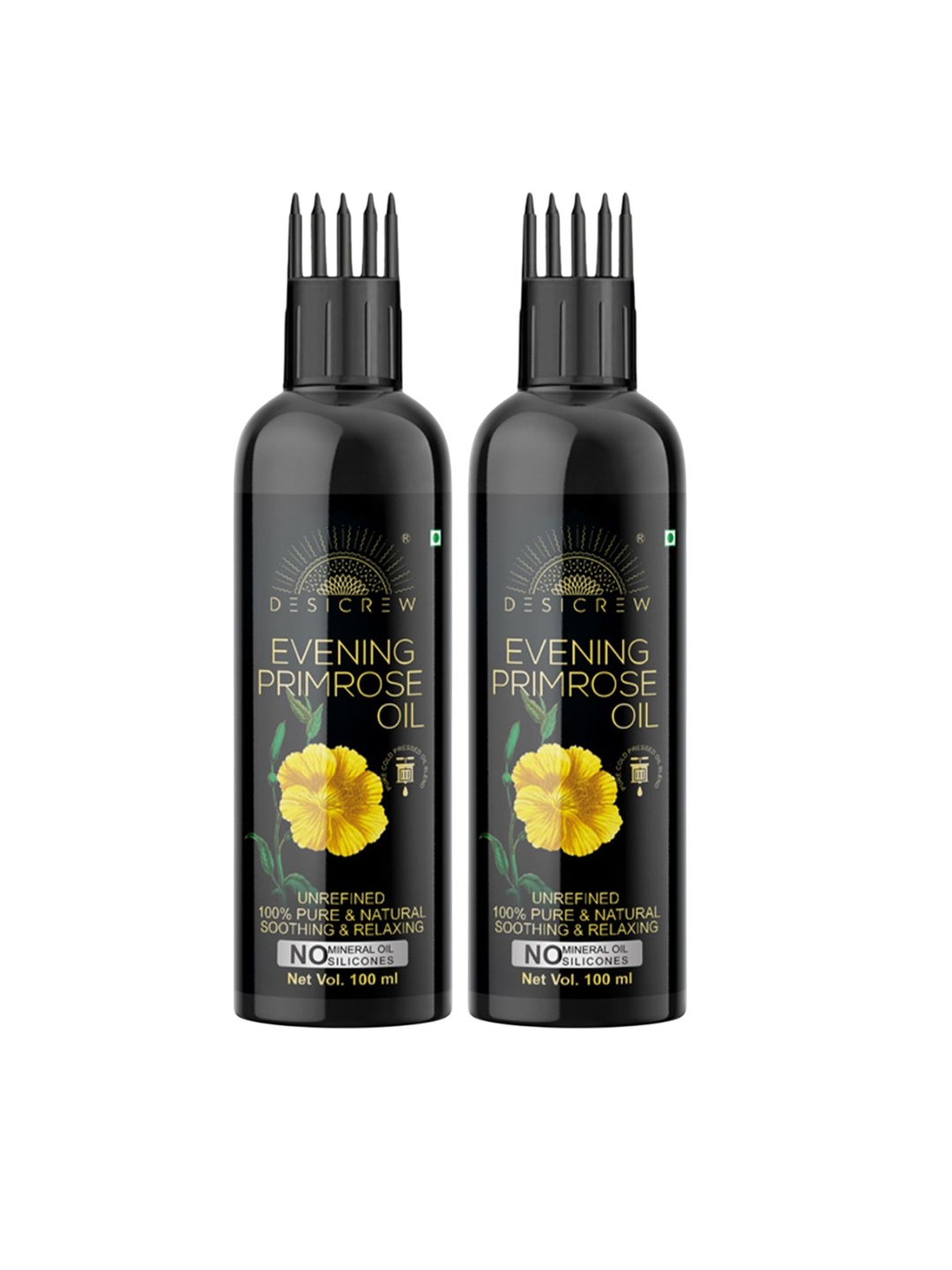 

Desi Crew Set Of 2 100% Pure & Natural Evening Primrose Oil For Hair & Skin - 100 ml Each, Black