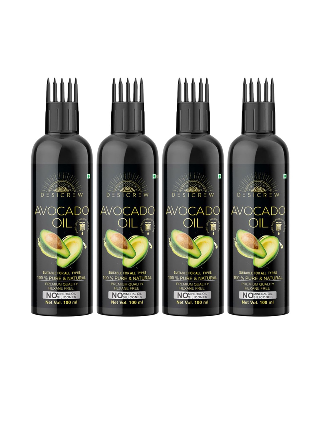 

Desi Crew Set Of 4 100% Pure & Natural Avocado Oil For Hair & Skin - 100 ml Each, Black