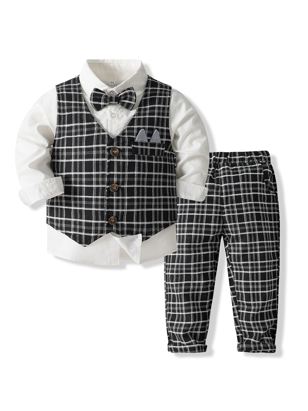 

StyleCast x Revolte Boys Checked Pure Cotton Single-Breasted Three Piece Suit, Grey