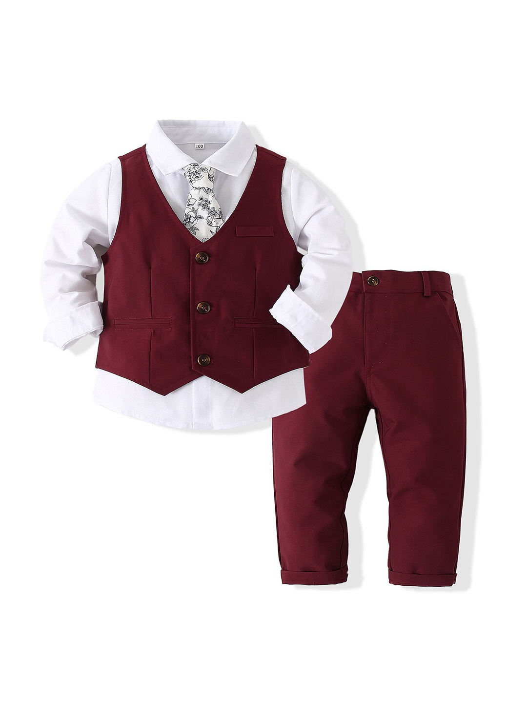 

StyleCast x Revolte Boys Pure Cotton Single-Breasted Three Piece Suit, Maroon