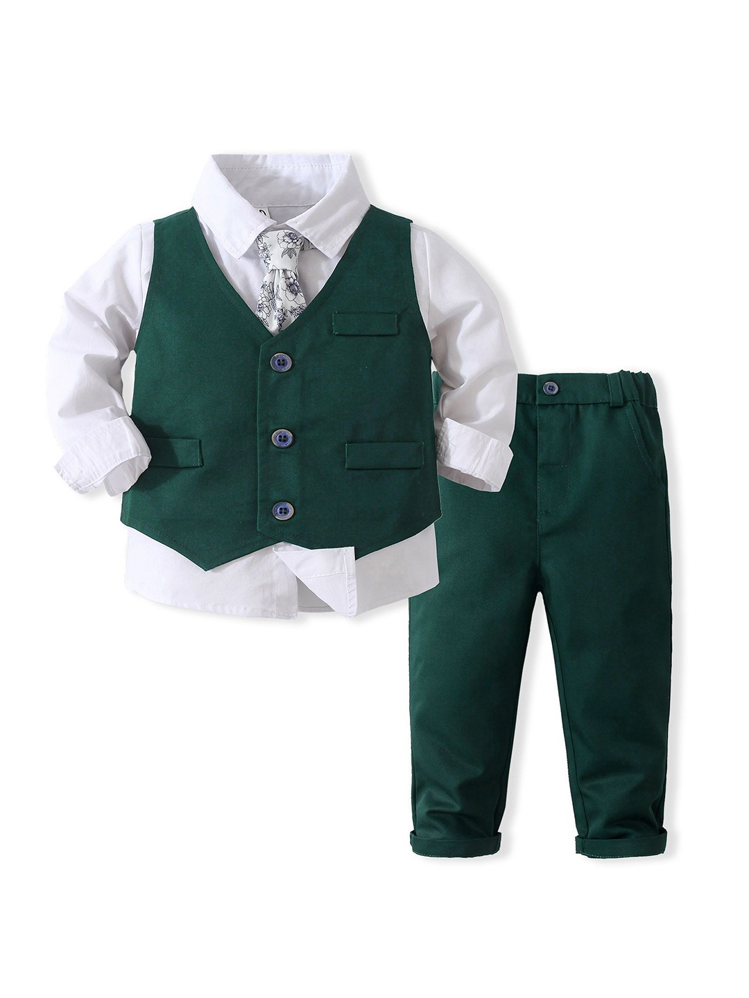 

StyleCast x Revolte Boys Pure Cotton Single-Breasted Three Piece Suit, Green