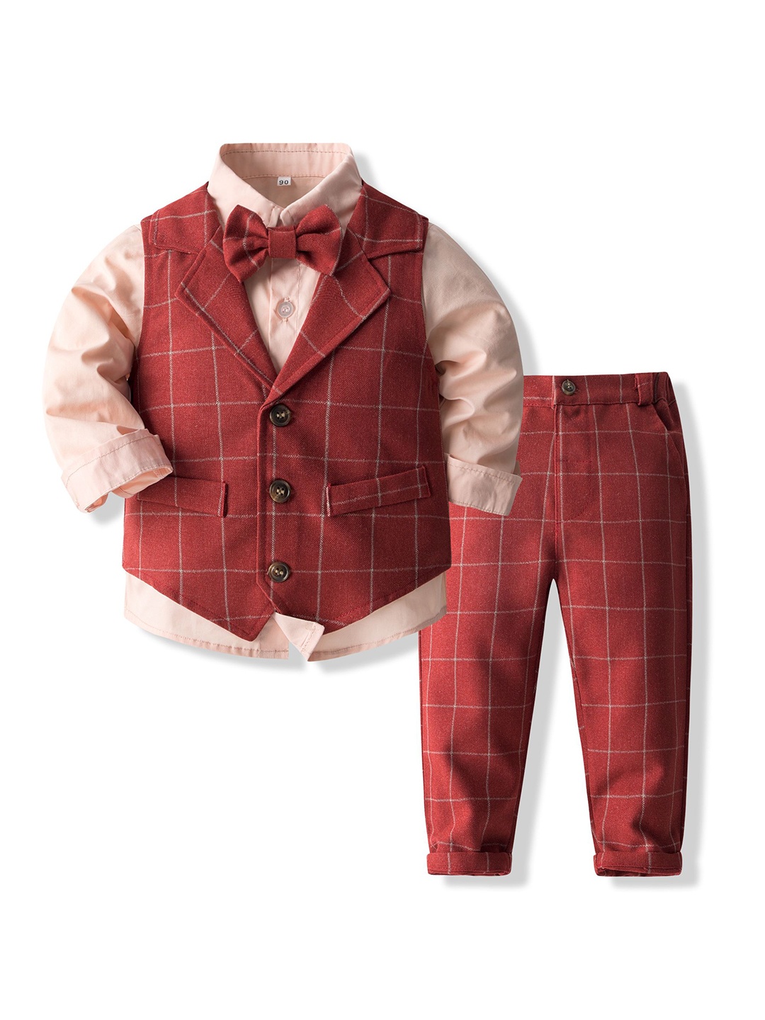 

StyleCast x Revolte Boys Checked Cotton Three-Piece Party Suits, Maroon