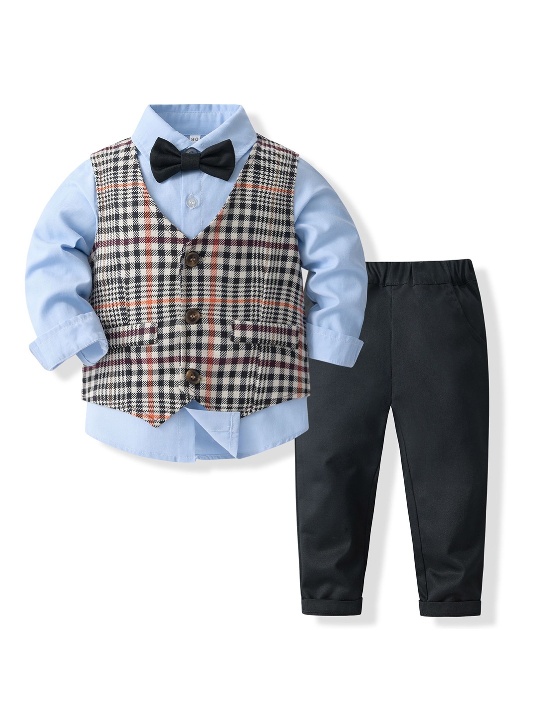 

StyleCast x Revolte Boys Checked Pure Cotton Single-Breasted Three Piece Suit, Blue