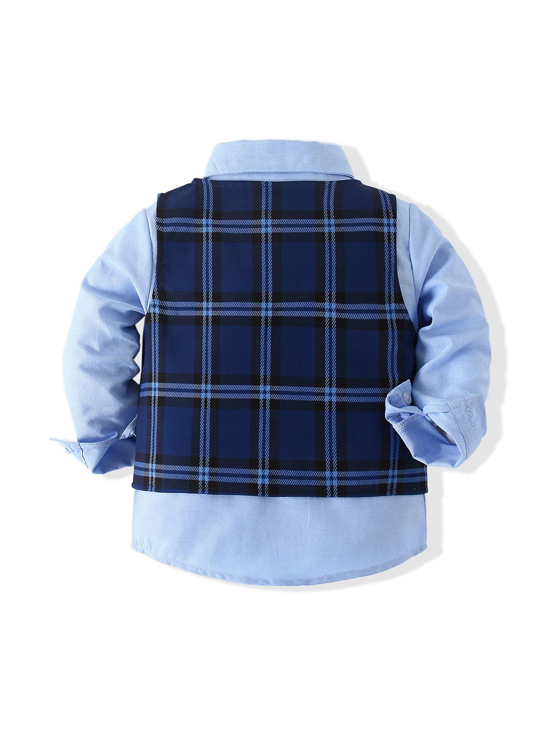 

StyleCast x Revolte Boys Checked Pure Cotton Single-Breasted Three Piece Suit, Blue