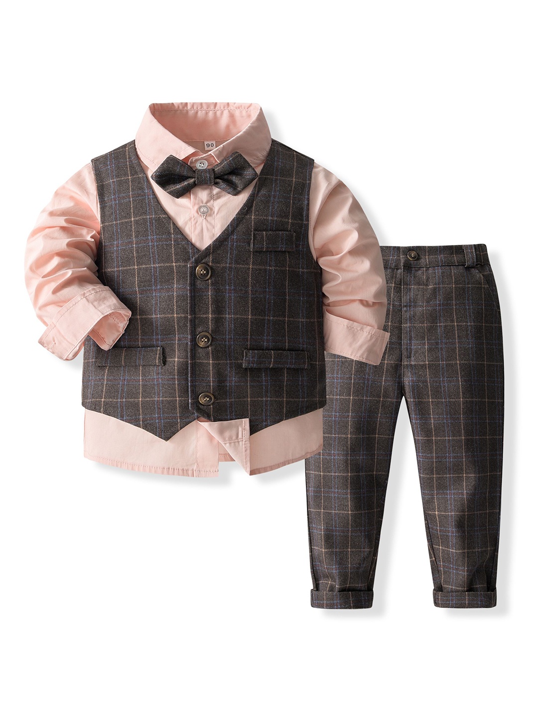 

StyleCast x Revolte Boys Checked 3-Piece Single-Breasted Cotton Suits, Pink