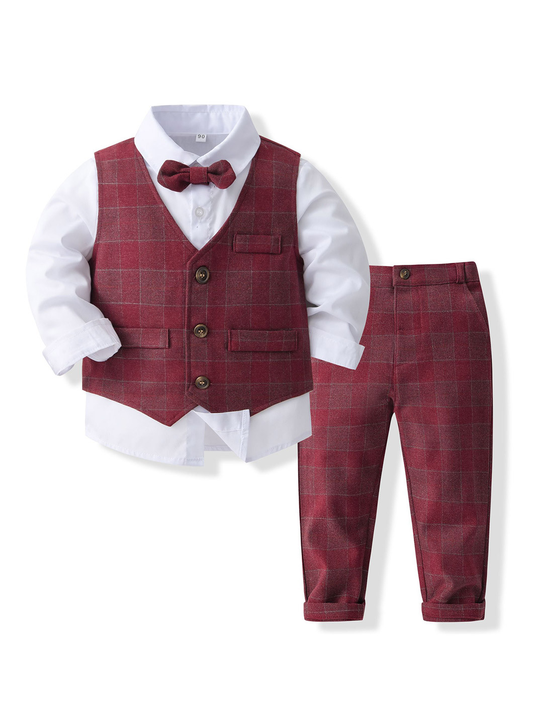 

StyleCast x Revolte Boys Checked Cotton Three-Piece Party Suits, Red