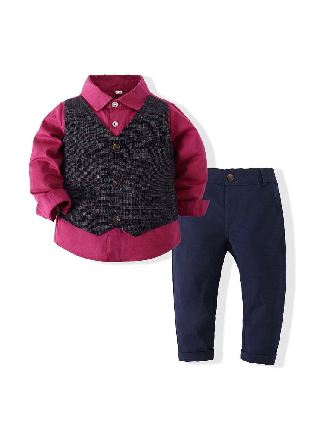 

StyleCast x Revolte Boys Checked Cotton Three-Piece Party Suits, Pink