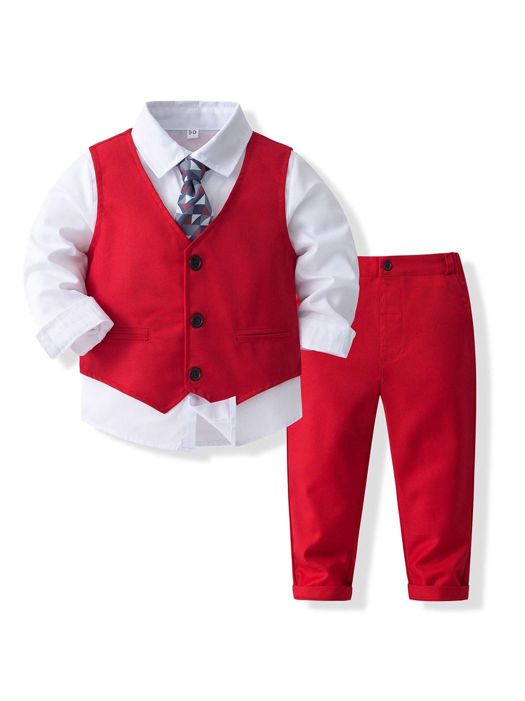 

StyleCast x Revolte Boys Pure Cotton Single-Breasted Three Piece Suit, Red