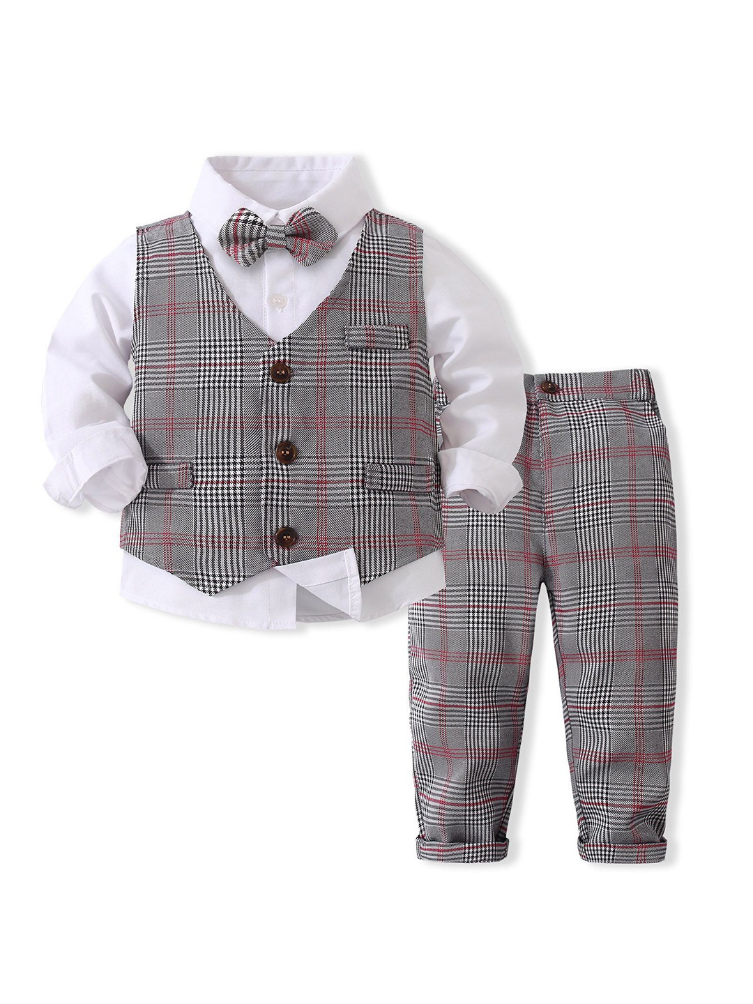 

StyleCast x Revolte Boys Checked Pure Cotton Single-Breasted Three Piece Suit, White