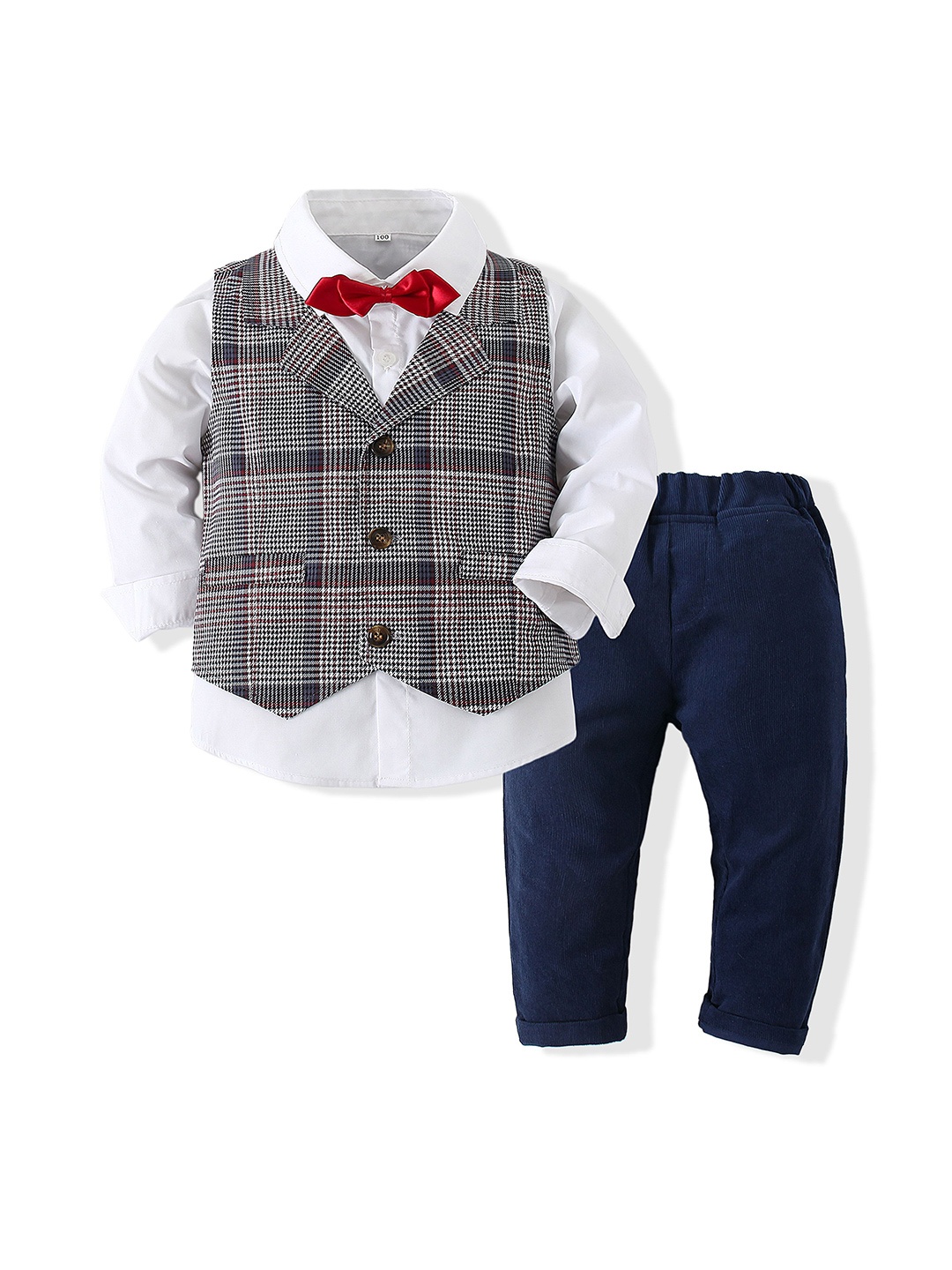 

StyleCast x Revolte Boys Checked Pure Cotton Single-Breasted Three Piece Suit, White