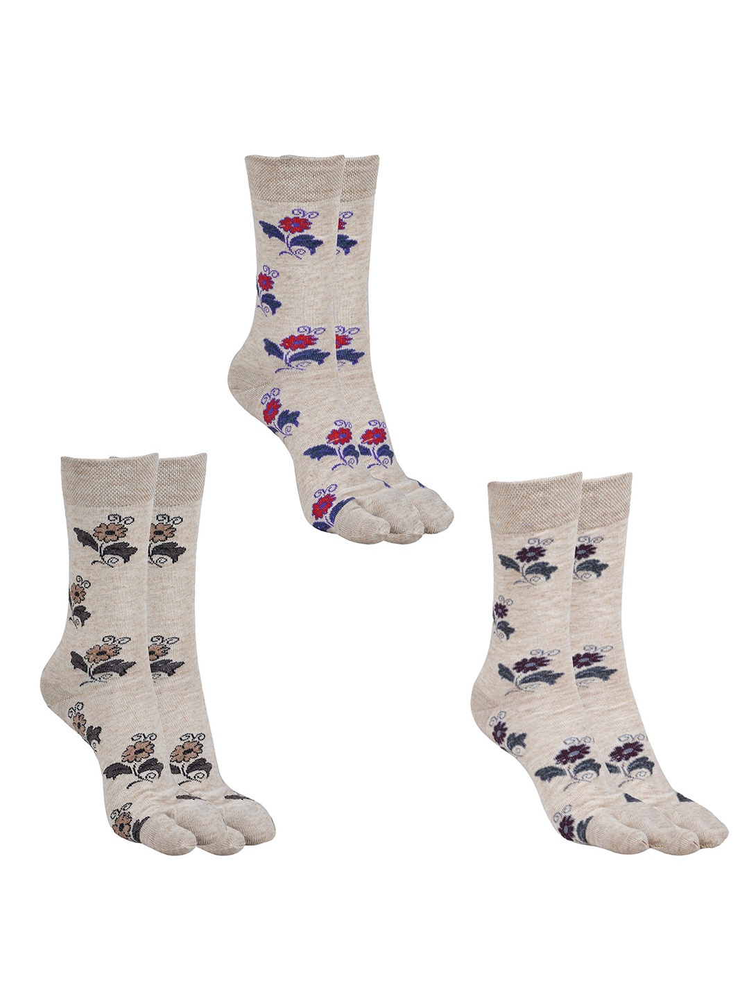 

BAESD Women Pack Of 3 Assorted Cotton Calf-Length Thumb Socks