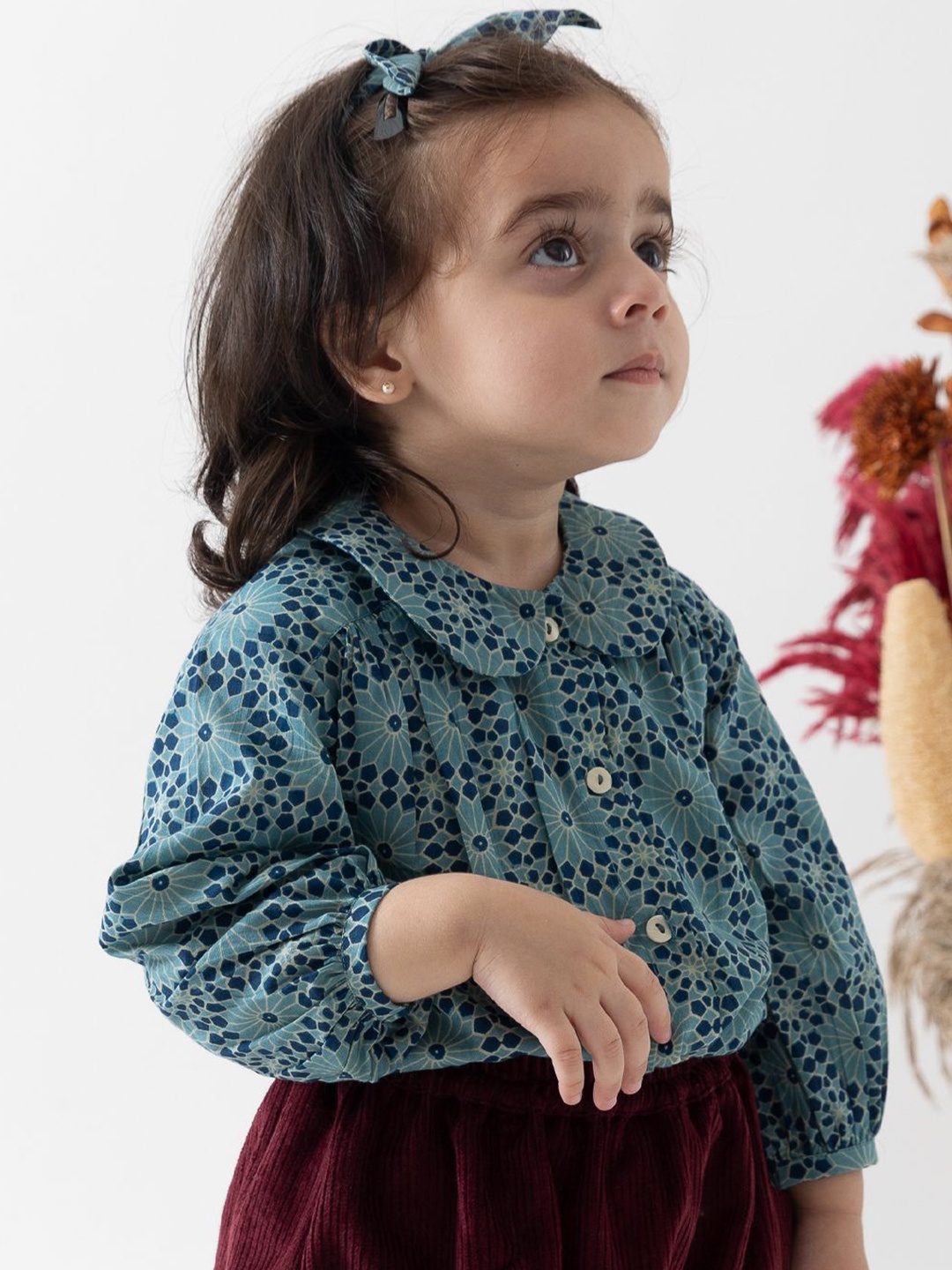 

Tiber Taber Girls Standard Floral Opaque Casual Shirt, Blue